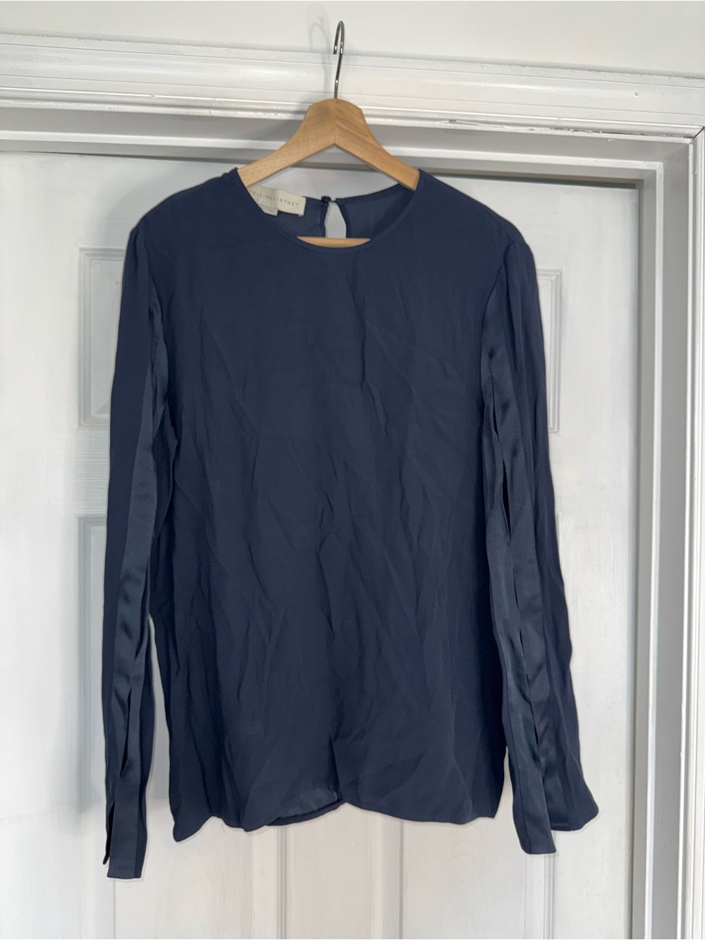Stella McCartney Long Sleeve Navy Blouse Top Slit Sleeve Details M - Picture 2 of 8